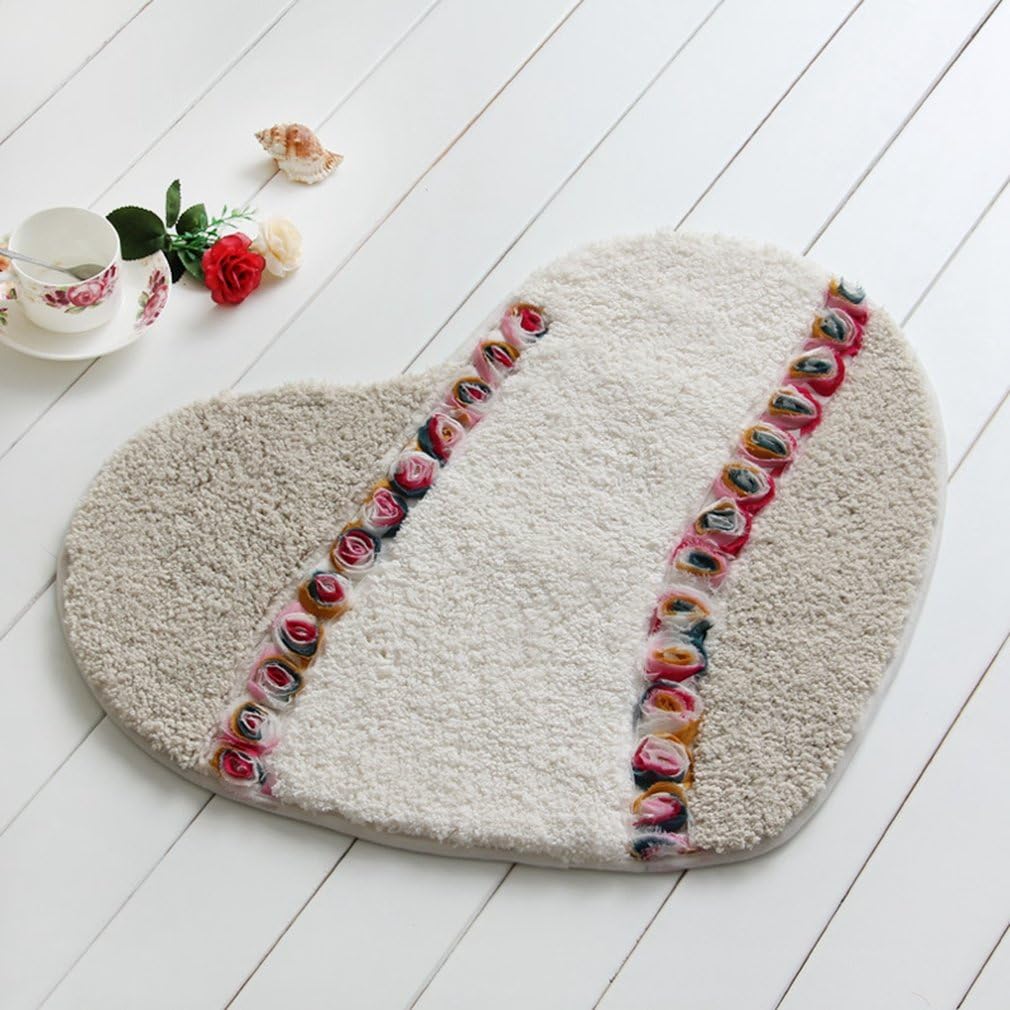 Microfiber Bath Rug Soft Shaggy Rose Flower Heart Shaped Patchwork Bathroom Rugs Mats for Tub Shower Indoor Outdoor Doormat Non Slip Machine Washable Kitchen Area Rug 20" X 26"/Khaki