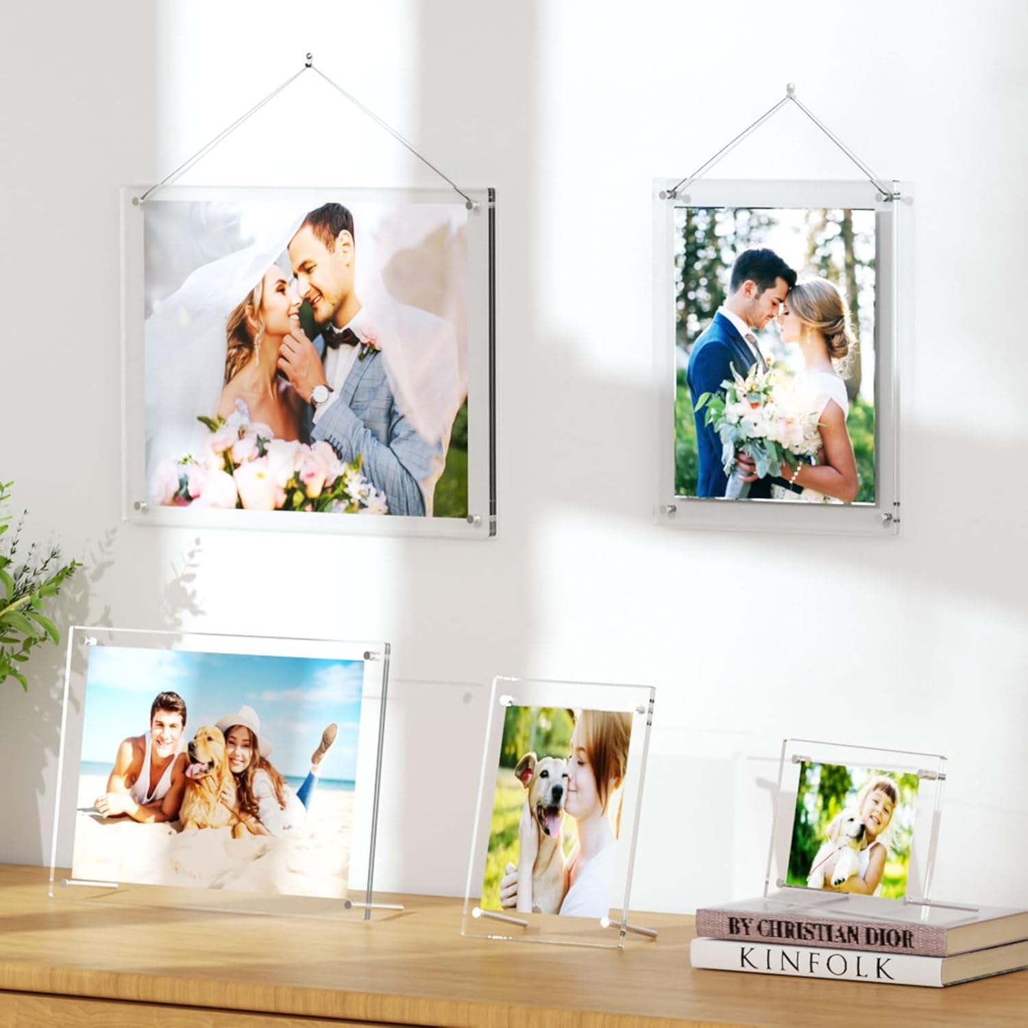 AITEE 8x10 Acrylic Picture Frames 2 Pack, Clear Desk Picture Frames with Stand, Modern Frameless Floating Frames Lucite Transparent Square Cubes Frame for Wall & Desktop Display Gift for Home Office - Image 6