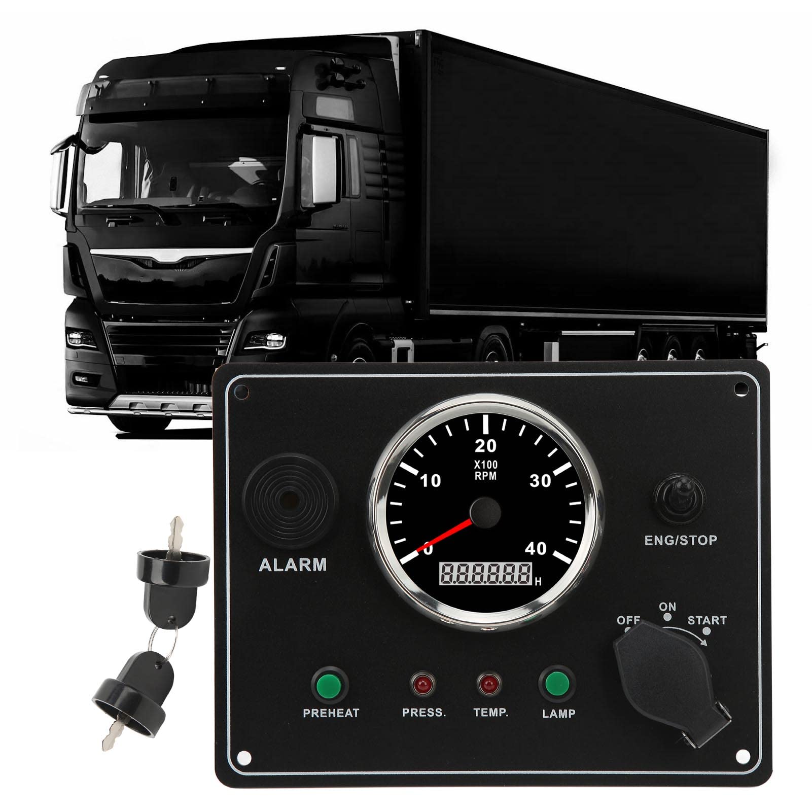 Harpra 12V/24V FIT for Marine Boat Yacht Modified Vehicles Boat Instrument Panel, Multifunction 4000RPM Red Backlit RV Switch Panel with Alarm Function (24V)