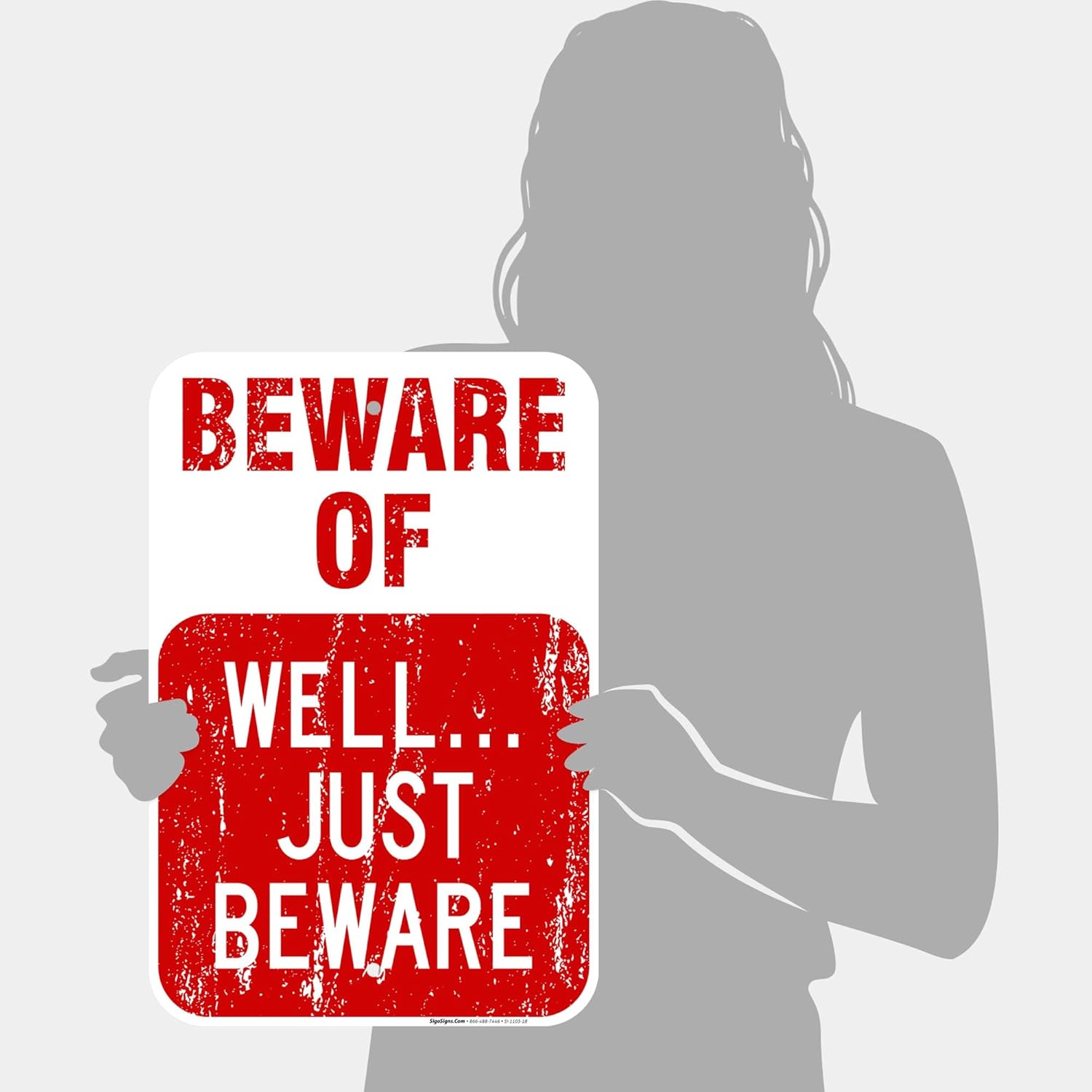 Funny Beware Sign, Beware of Well Just Beware, 12x18 Inches, 55 mil Thick HDPS (high Density polystyrene), Made in USA
