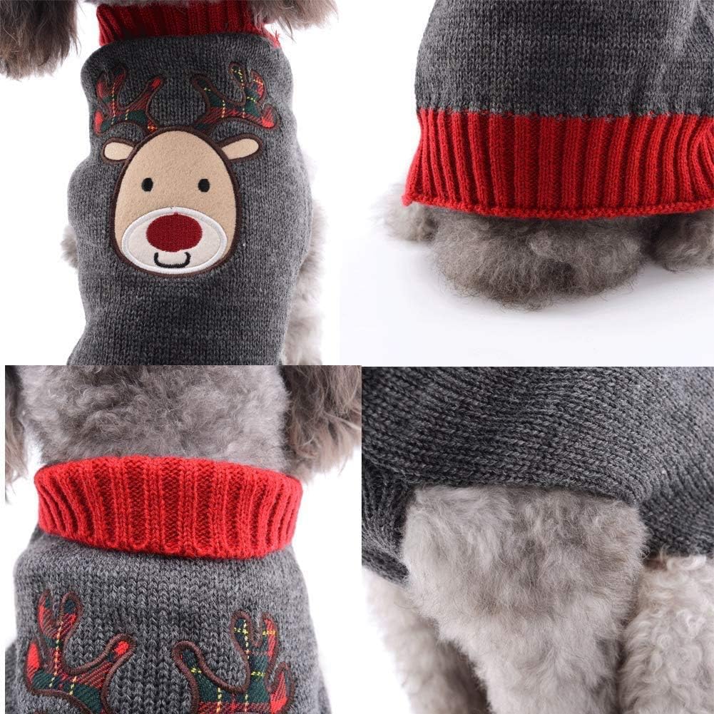 ABRRLO Dog Christmas Jumper Outfits Grey Reindeer Ugly Xmas Pet Sweater Puppy Cat Holiday Costume New Year Clothes Gift for Small Medium Large Dogs (Grey Reindeer,M) - Image 5