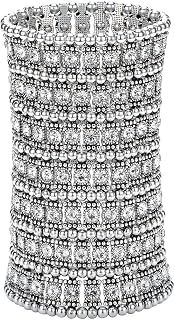 Szxc Womens Ballroom Rhinestone Stretch Cuff Bracelets Fit Wrist Circumference from 6.5" to 7.8" - Lead & Nickle Free