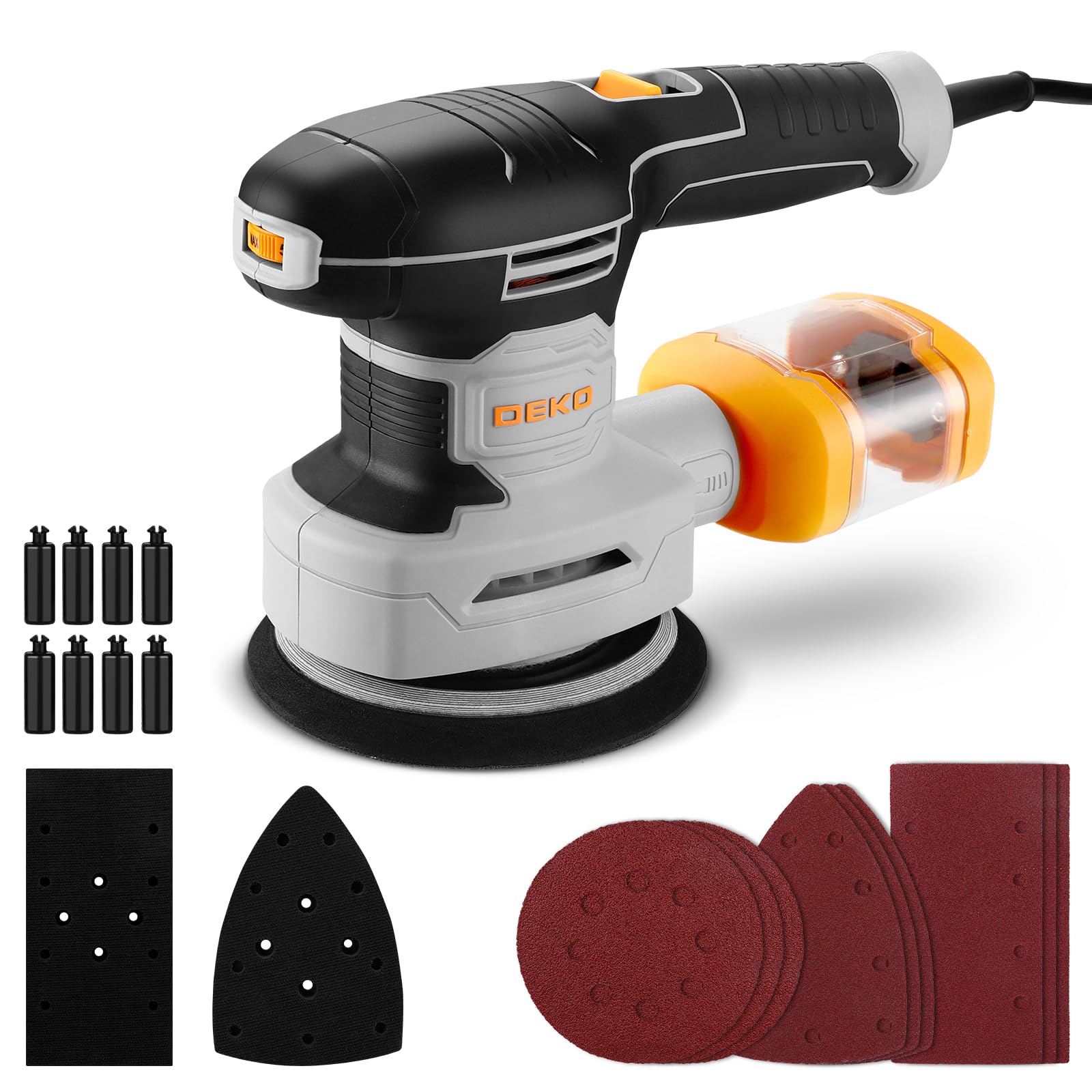 DEKOPRO 3-IN-1 Orbital Sanding Machine: Multi-Function Sander 300W 13000RPM Detail,Sheet Sanders and Orbital Sanders Corded with 9 pcs Sandpapers,6-Speed Electric Hand Sander Tool Set for Wood Working