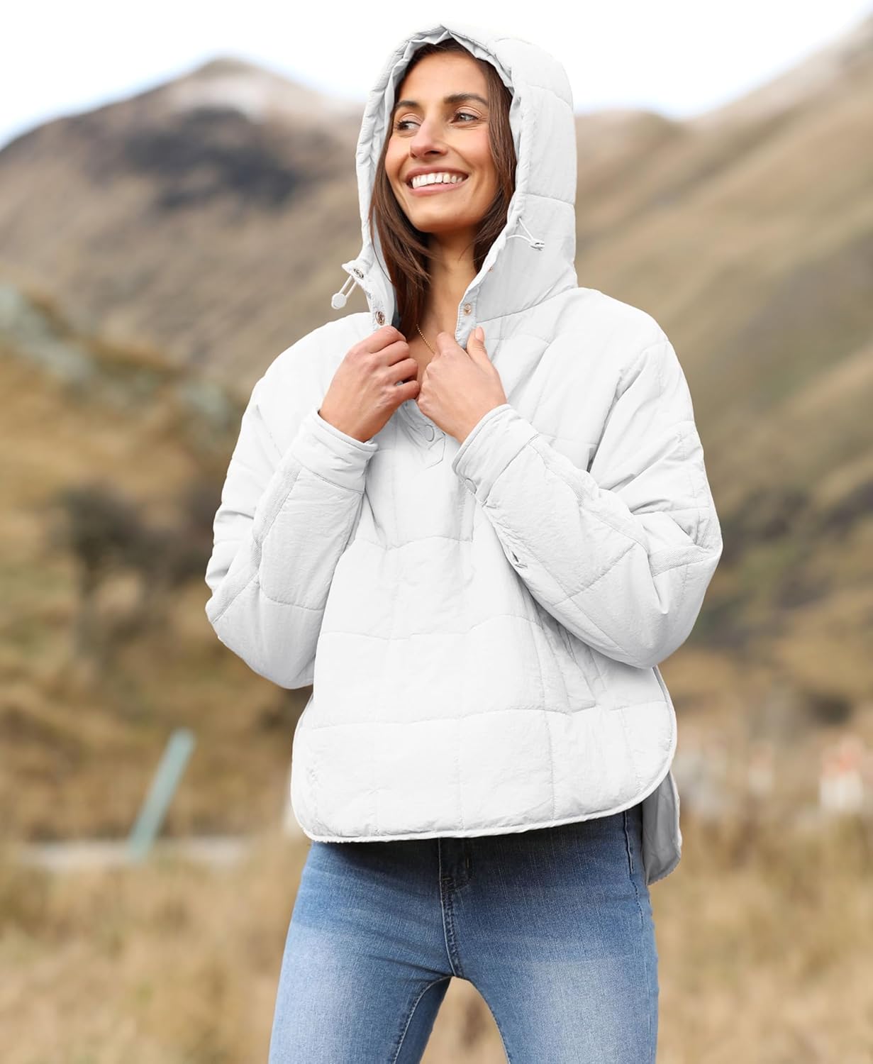 QIBABU Womens Oversized Hooded Puffer Jacket Lightweight Pullover Hoodies Quilted Dolman Long Sleeve Warm Winter Coat - Image 6