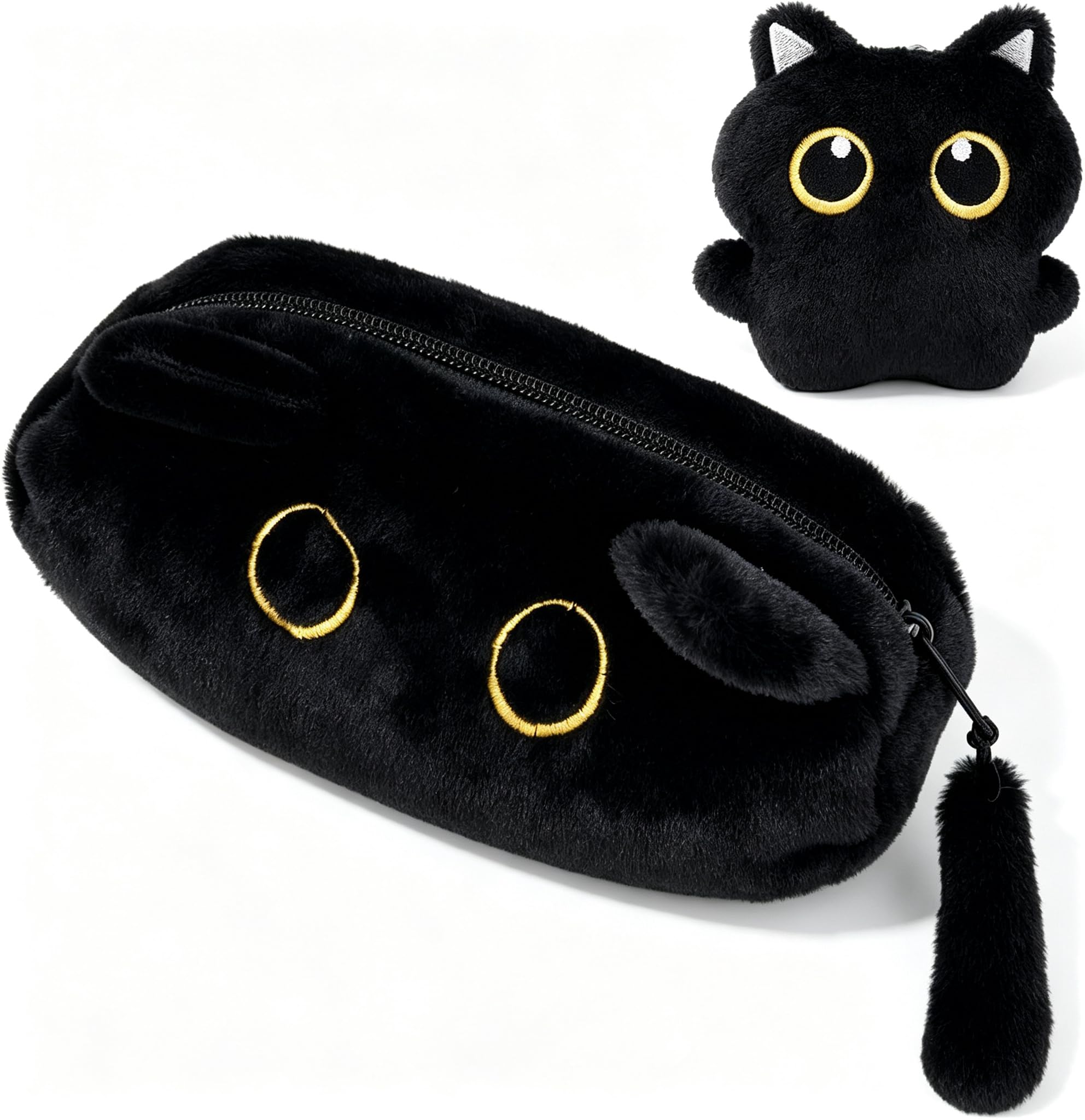 IAndhy Cat Pencil Case, Cat Stationery Set with Plush Design, Organise School Supplies and Art Tools, Compact Desktop Storage with Detachable Charm, Desktop Display, Travel Organization, Gift Giving
