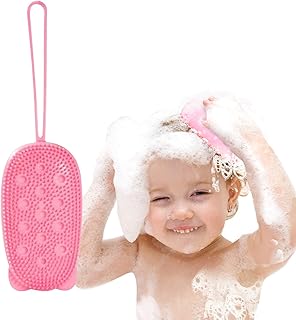 فرشاة جسم مطورة 2 في 1 من السيليكون الناعم مع اسفنجة، ليفة استحمام لتقشير الجسم وتنظيف الوجه والجسم، فرشاة تقشير البشرة، فرشاة تدليك الجسم لجميع انواع البشرة - احمر