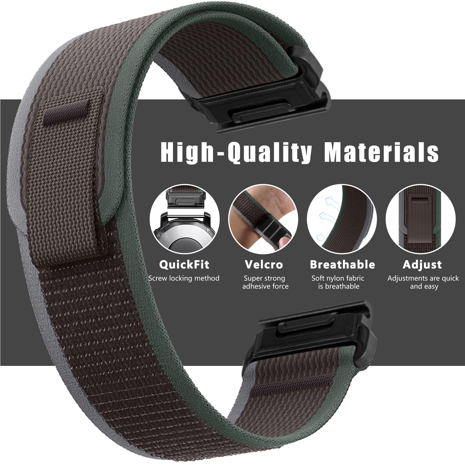 ZoRoll QuickFit 26 mm Nylon Strap for Garmin Enduro 3/Fenix 8 51mm/7X Pro Solar/7X/6X/5X/5X GPS, Sport Replacement Bracelet - Image 2