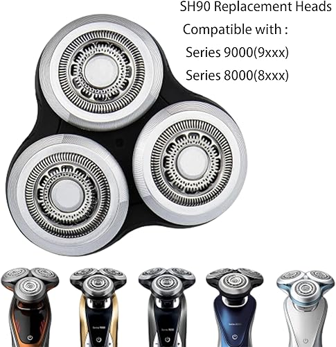 Miniatura 2 de Cabezales de repuesto SH90 versión mejorada para cabezales de repuesto Norelco Serie 9000 9000, nueva versión de hebilla de rueda de metal para