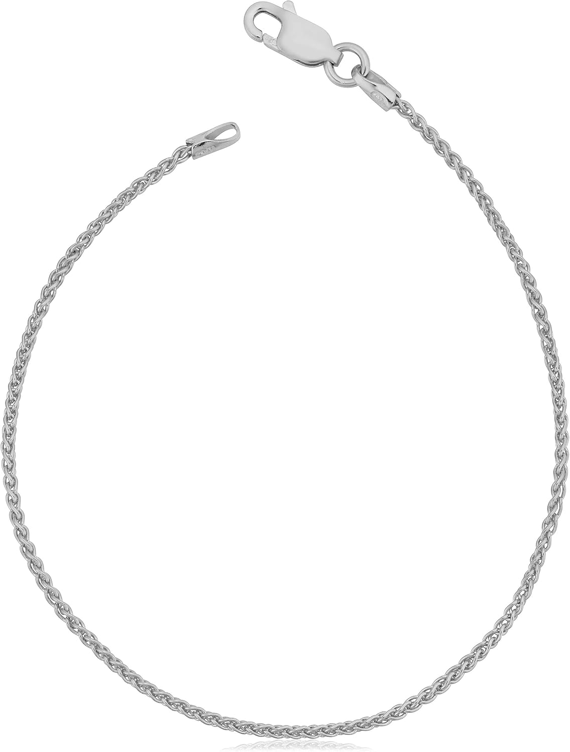 Kooljewelry Sterling Silver Round Wheat Chain Anklet (1.1 mm, 1.5 mm, 2 mm or 2.6 mm)