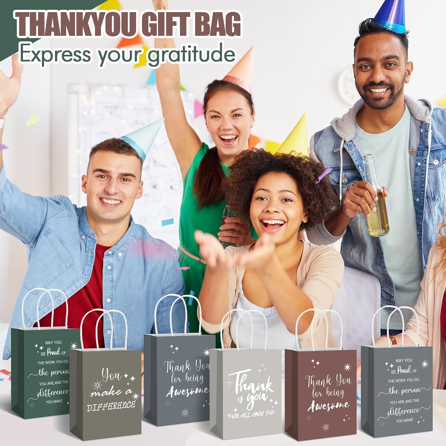 Gueevin 40 Pcs Employee Appreciation Gifts Bulk Thank You Bags CNA Gift Bags Bulk Paper Snack for Staff Teacher Team End of The Year Staff(Appreciation,Neutral)