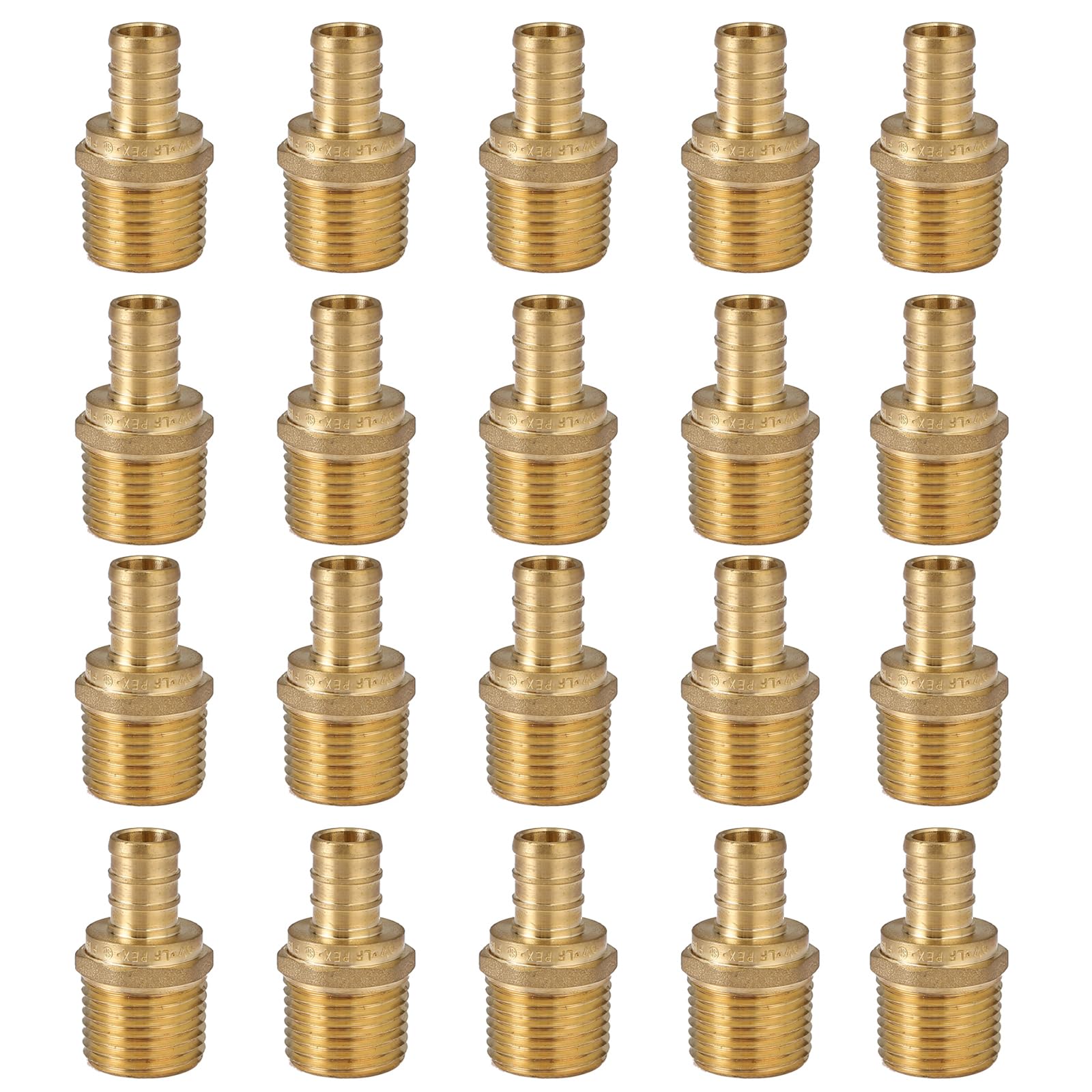 Paquete de 20 adaptadores de rosca macho NPT de 1,27 x 1,27 cm, adaptadores de crimpado Pex de latón para tuberías PEX en trabajos de fontanería