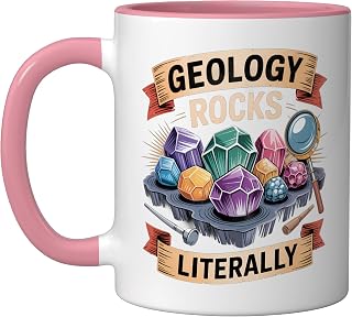 Rock Collecting Mineral Gems Geology Mineral Collector Ceramic Mug, Pink/White