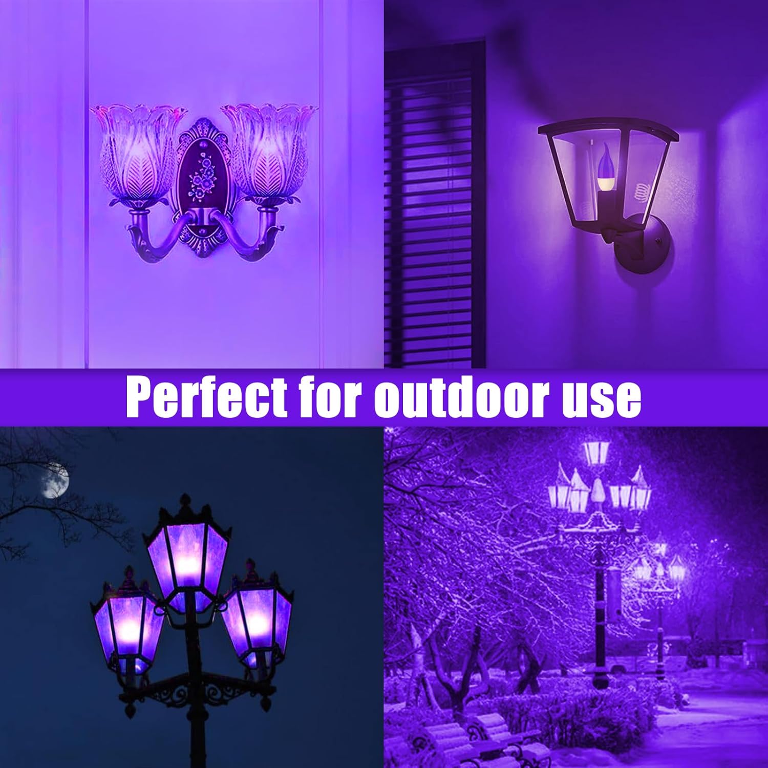 Bestview LED Flame Effect Light Bulbs,3 Modes Flickering Light Bulbs, Smart E12 Chandelier Base Candle Fire Light Bulb for Halloween, Christmas, Porch Indoor&Outdoor Decoration -6 Pack(Purple)