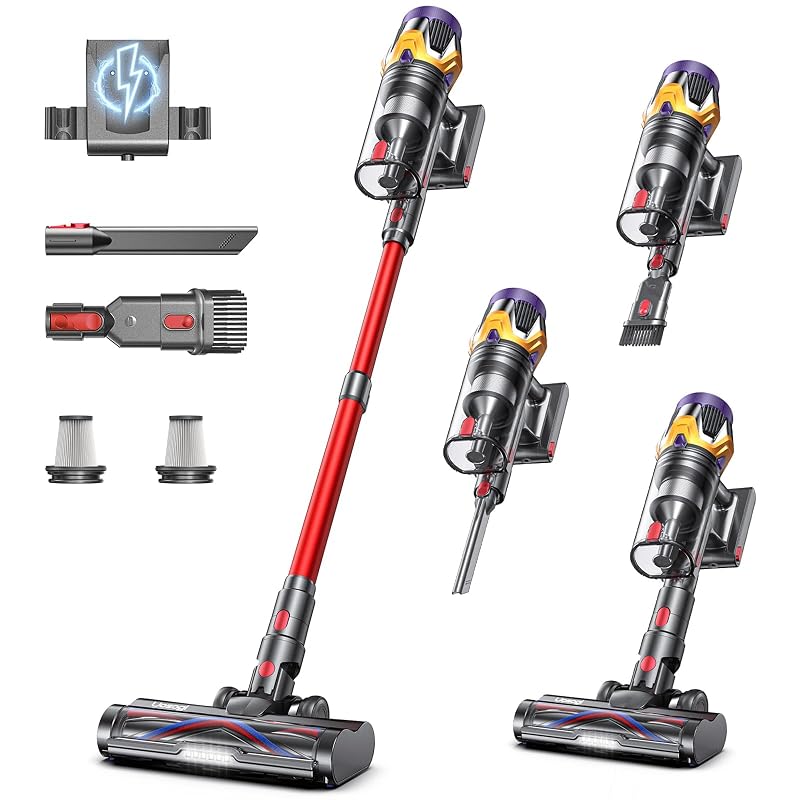 Cordless Vacuum Cleaner, Upgraded 55KPA 650W 70Mins Stick Vacuum with Hurricane Mode, Self-Standing, Touch Screen, 1.8L Dust Cup, Anti-tangle Wireless Vacumm, Vacuum Cleaners for Home/Pet Hair/Carpets