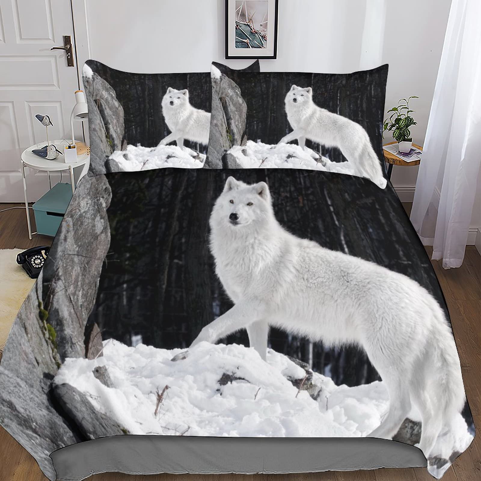 Housse de couette loup 3D anti-glissement avec fermeture éclair literie douce 200x200