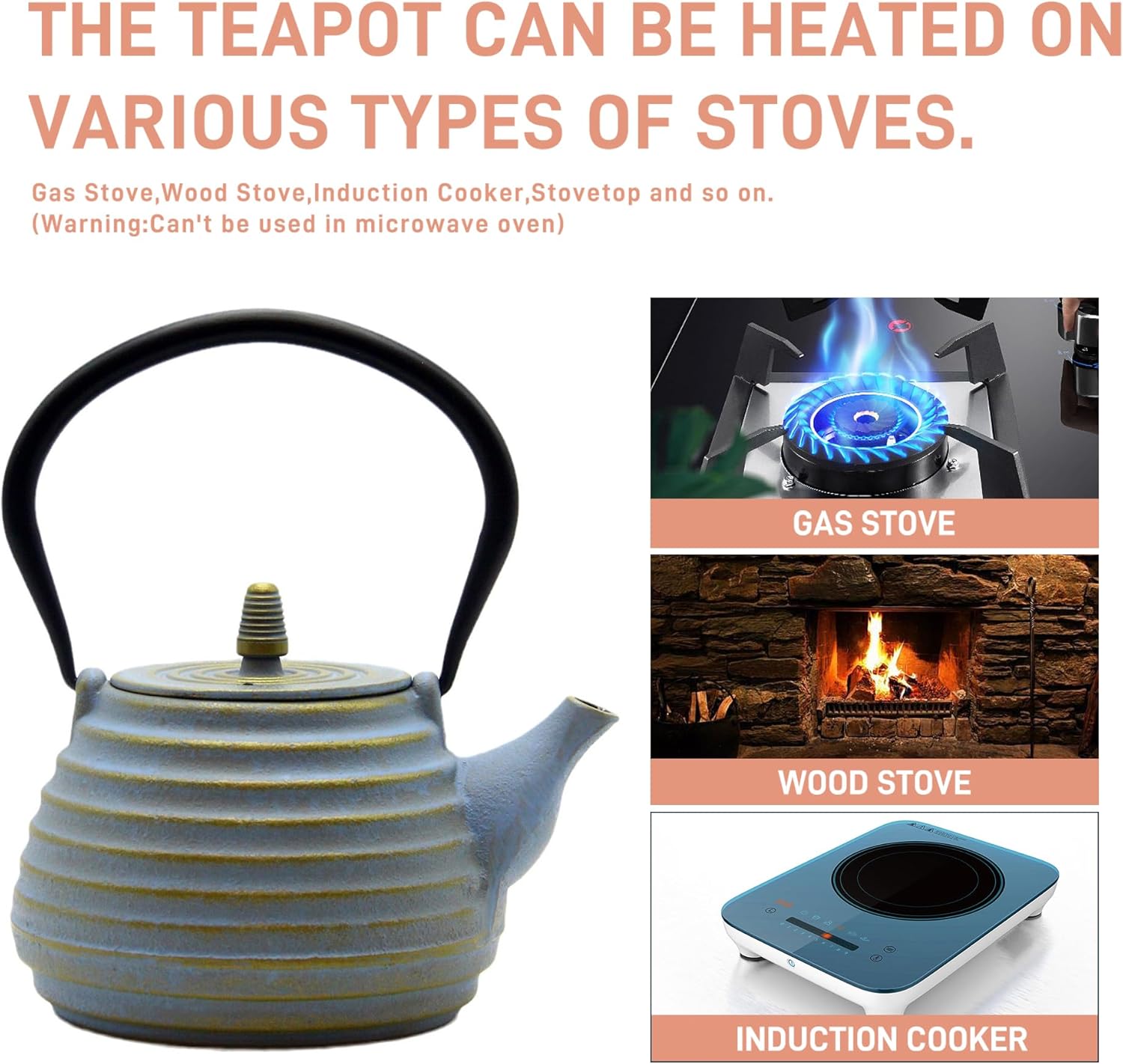 33.8oz Japanese Cast Iron Teapot for Stovetop, Small Tea Kettle with Stainless Steel Infuser for Loose Tea, Tea Pot Coated with Enameled Interior (1000ml)