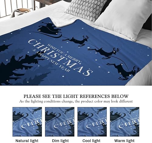 Miniatura 3 de Manta de trineo de invierno para vacaciones de invierno, con diseño de ciervo y Papá Noel, portátil, lavable, al aire libre, picnic, cómoda,