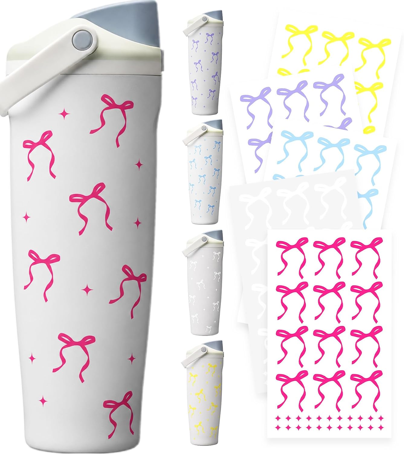 Bow Waterproof Stickers Set, 5Pcs, for Owala Water Bottle