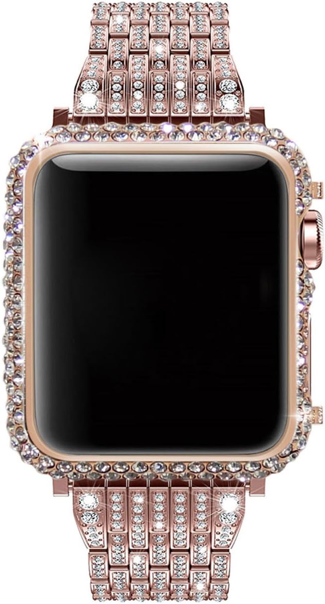 42mm Bling Crystal Bumper 18K Diamonds Bezel Rose Gold Case Compatible with Apple Watch Series 1 Series 2 Series 3