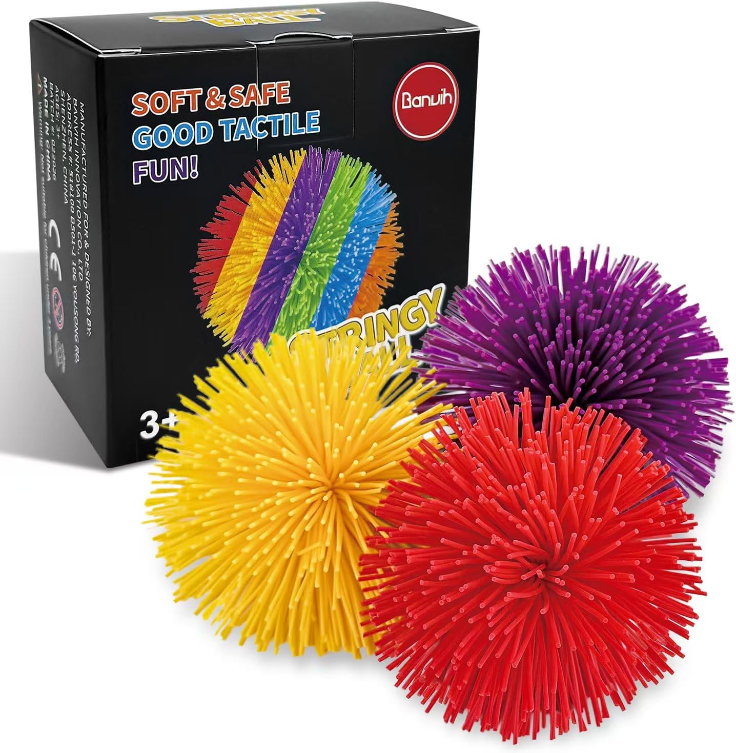 3 Pack Stringy Balls Fidget Toys, 3 Inch Sensory Stretchy Balls for Kids & Adults, Soft Silicone Stress Relief Toys, Party Favors, Classroom Prizes, Carnival Goodie Bag Fillers (Red, Yellow, Purple)