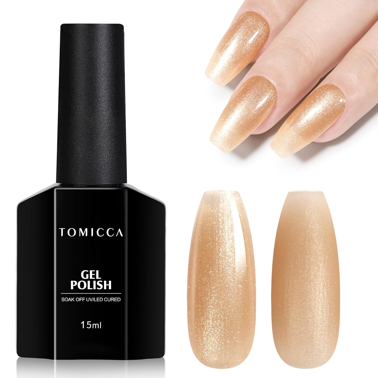TOMICCA Champagne Gold Gel Polish 15ml Champagne Glitter Shimmer Gel Nail Polish Soak Off UV LED Subtle Sparkle Color Long Lasting Nail Art Manicure French Salon Gifts For Woman