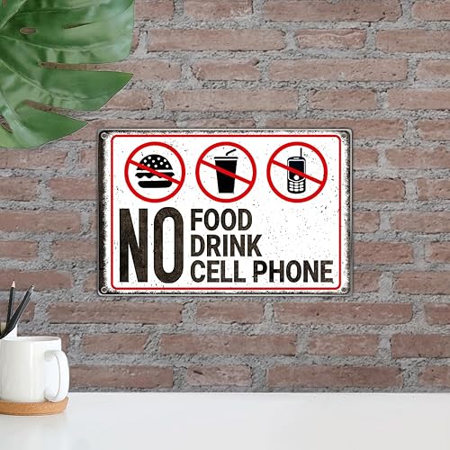 Miniatura 6 de Letrero de metal para teléfono celular de 12 x 8 pulgadas, color negro, rojo sobre blanco, aviso de advertencia para restaurante, escuela, área