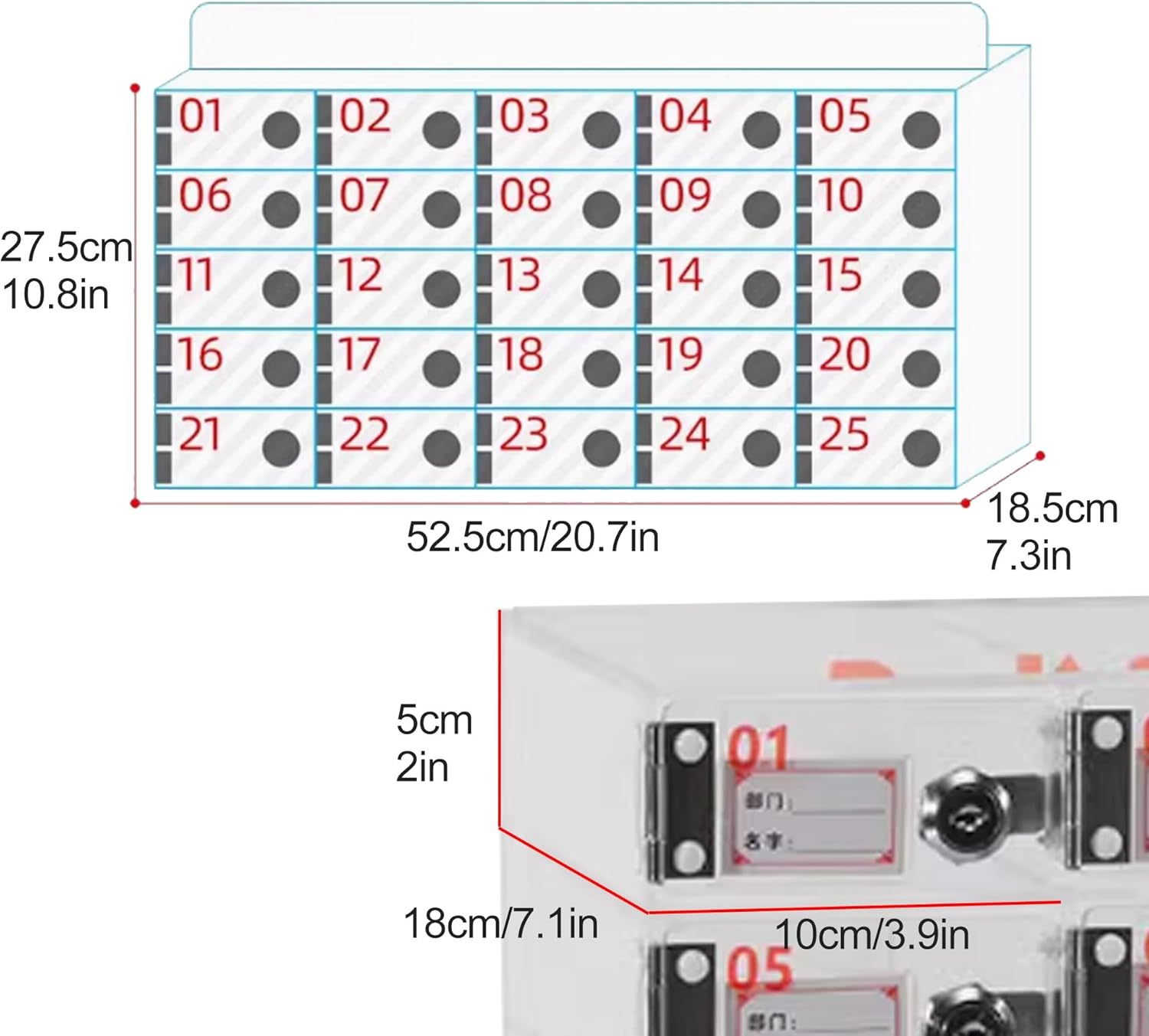 Acrylic Mobile Phone Locker Box with Door Locks & Keys - 25 Slot Transparent Classroom Storage Solution (52.5x18.5x27.5cm) for Desktops & Offices