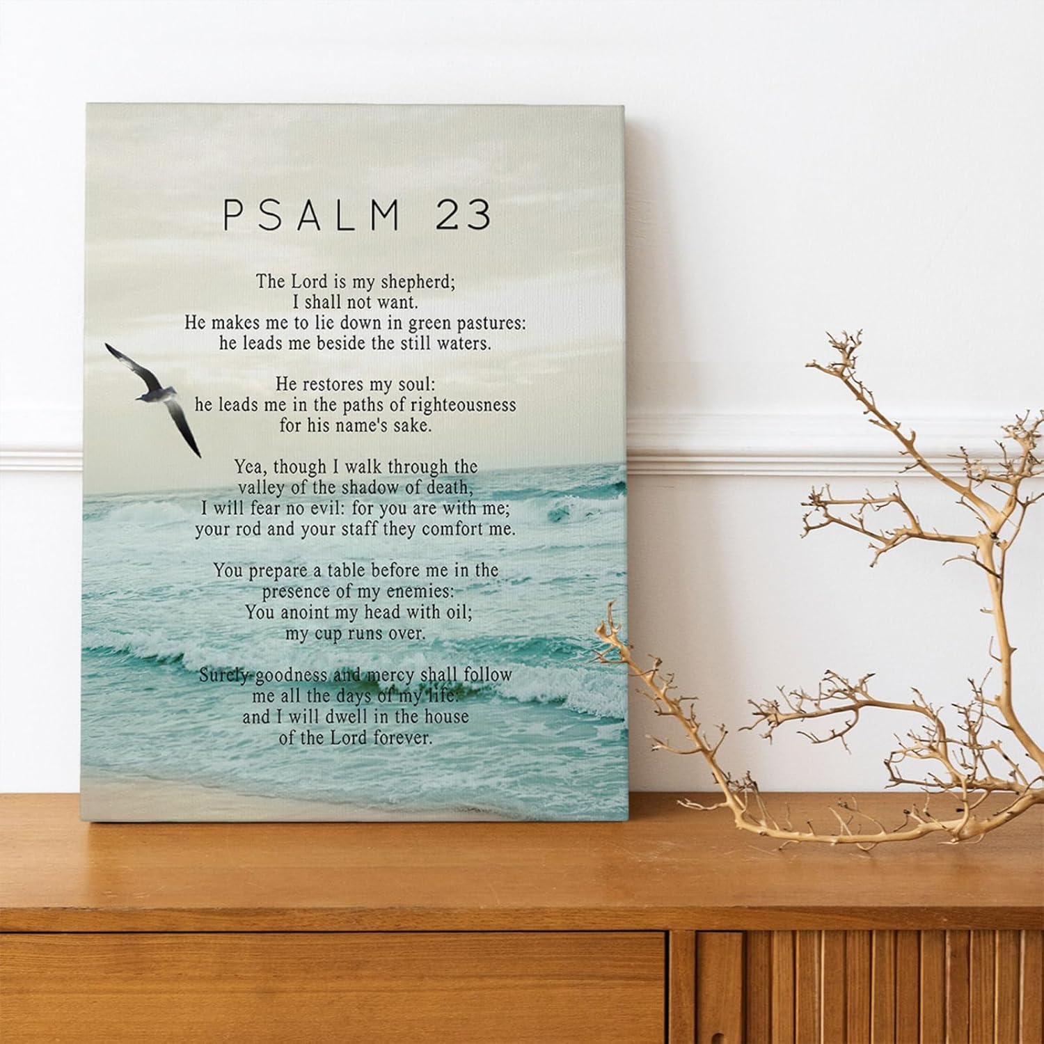 Tijuboni Psalm 23 Wall Art, Christian Scripture Wall Decor, Religious Canvas Prints Painting Bible Verse Poster Framed Artwork for Bathroom Bedroom Living Room Home 16"x24"