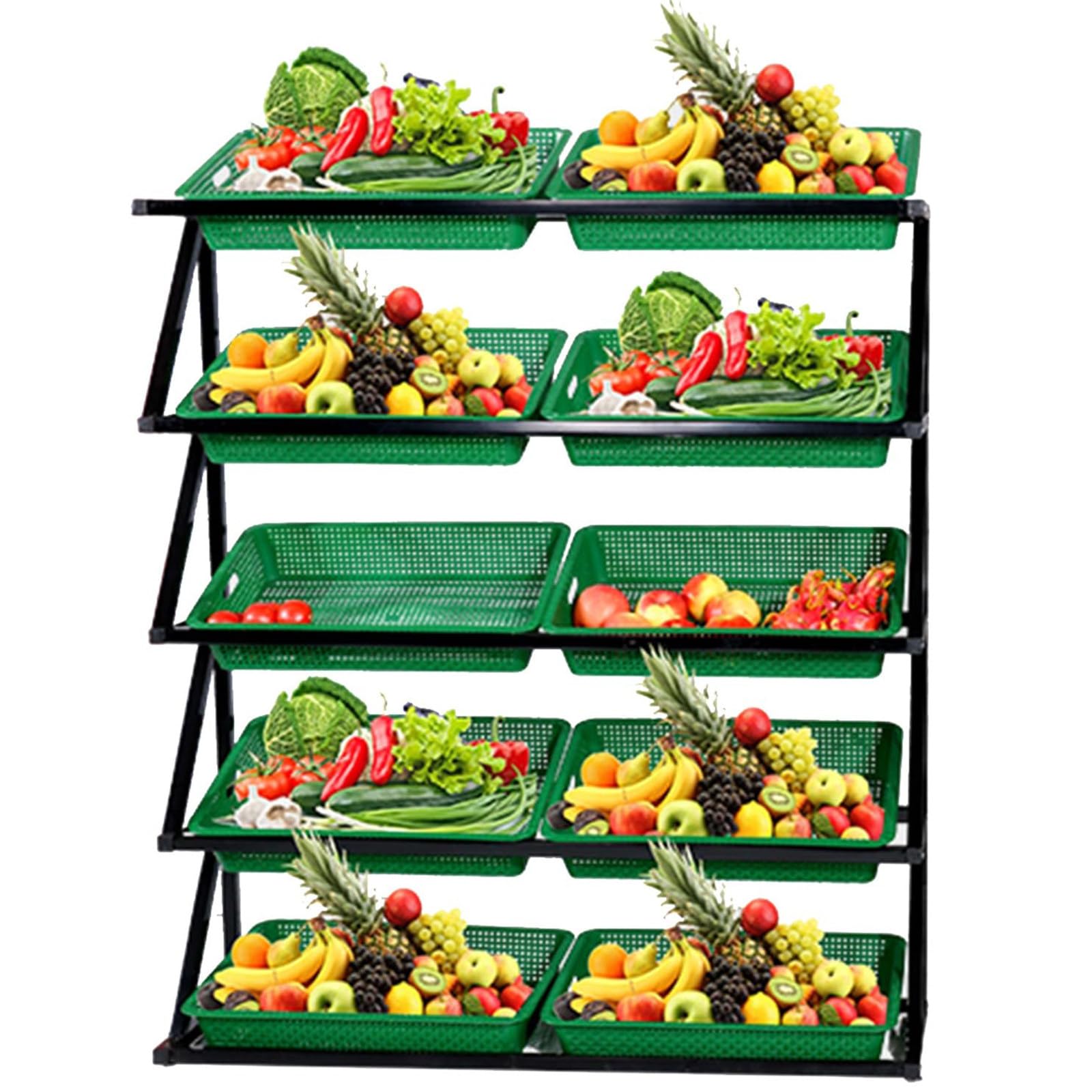 LVSEWOA 5 Tier Storage Rack with Baskets - Organize Fruits, Vegetables, Candy for Retail or Home Display