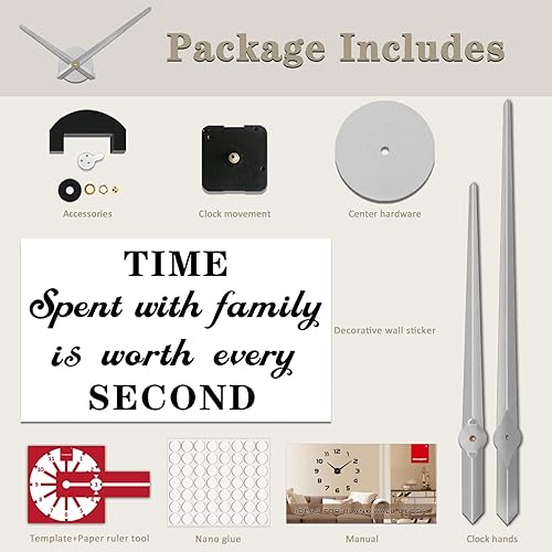 Miniatura 11 de VANGOLD Reloj de pared grande con agujas de reloj 3D DIY, mecanismo y adhesivo de pared para decoración de oficina en casa