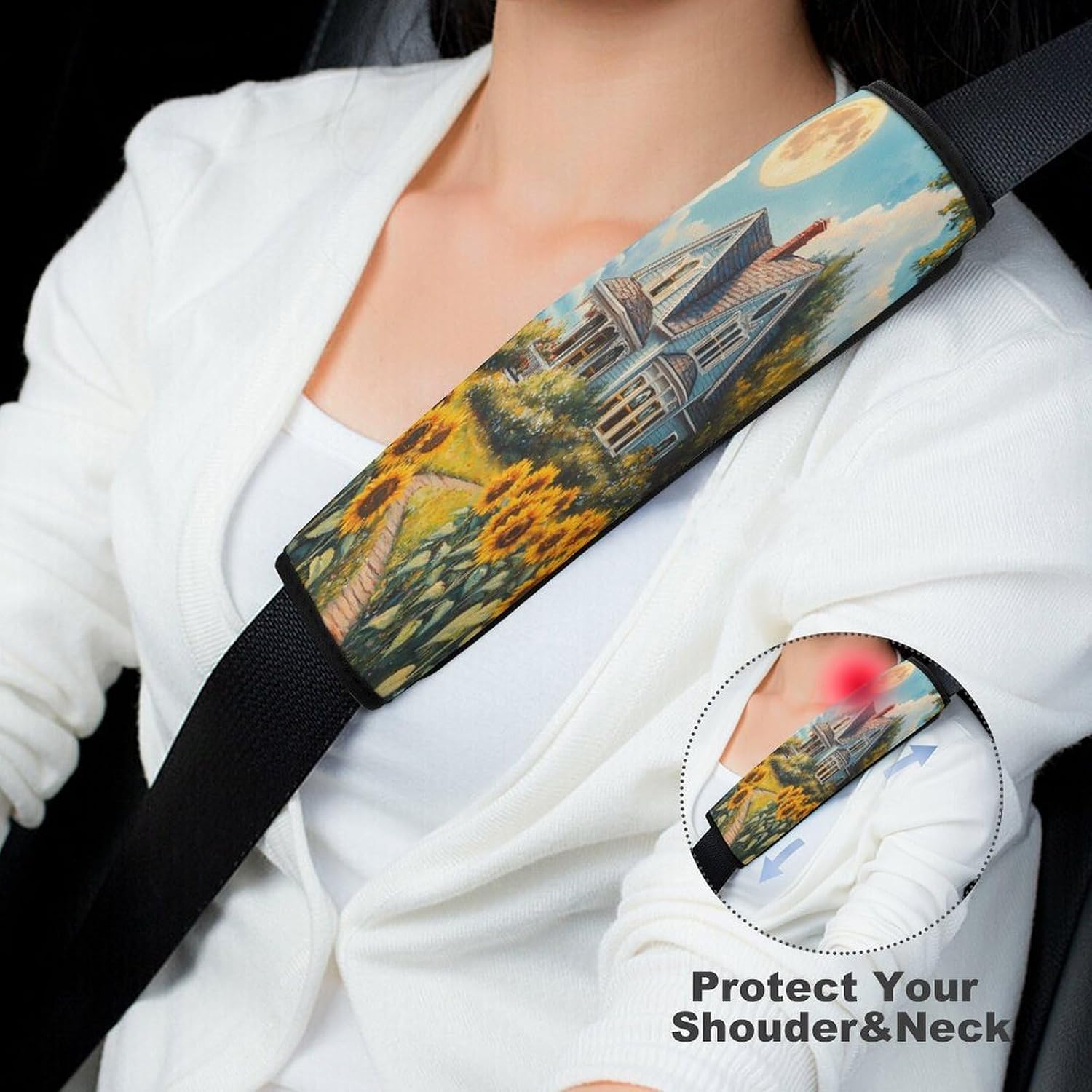 House Sunflower Car Seat Strap Covers Soft Seat Strap Shoulder Pads Seatbelt Covers for All Car Seats 1PCS