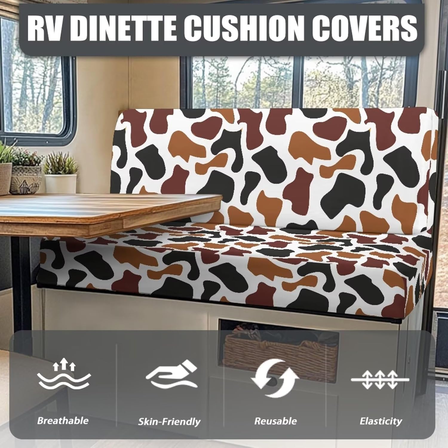 SEANATIVE RV Sofa Split Seat Cover 2-Piece Set Dinette Cushion Covers Brown Cow Replacement Camper Couch Covers Sofa Seat Cushion Slipcovers Dust Proof Bench Slip Cover Rectangle