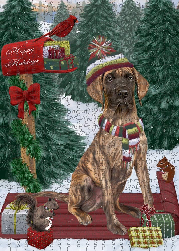 Merry Christmas Woodland Sled Great Dane Dog Jigsaw Puzzle for Adults - Animal Printed Interlocking Puzzle Game Artwork - Gift for Dog Lover's -1000 Pcs 29.5"x19.7", PZLE60754