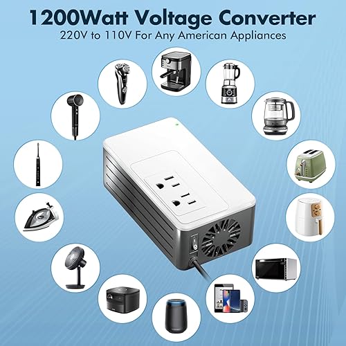 Miniatura 2 de Adaptador de viaje universal de 1200 W, 220 V a 110 V, peso ligero, onda sinusoidal pura estable, para secadores de pelo, alisadores, rizadores,