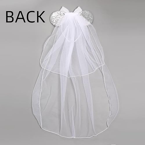 Miniatura 5 de JIAHANG Diadema de ratón con velo de novia, orejas de boda de luna de miel, despedida de soltera para mujeres y niñas, ZZ plateado, 1 recuento
