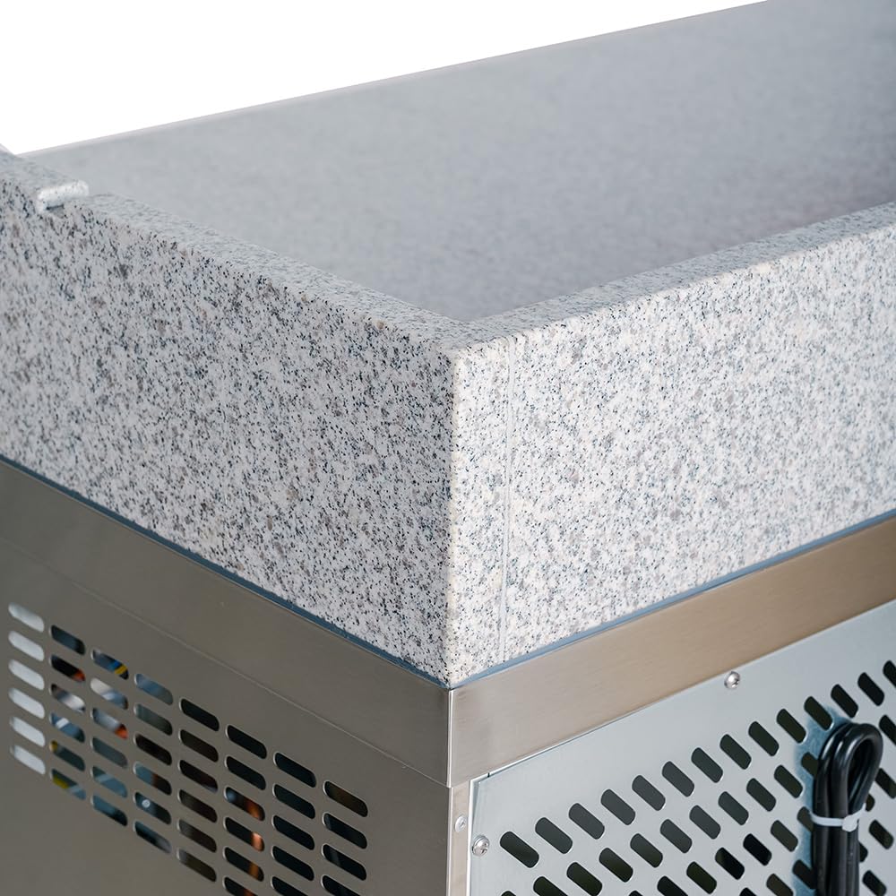 Cleiton Romux® Mesa Pizzera Refrigerada de Preparación de 2 Puertas de 150x80 cm con Superficie de Trabajo de Mármol | Mesa Refrigerada Pizzas