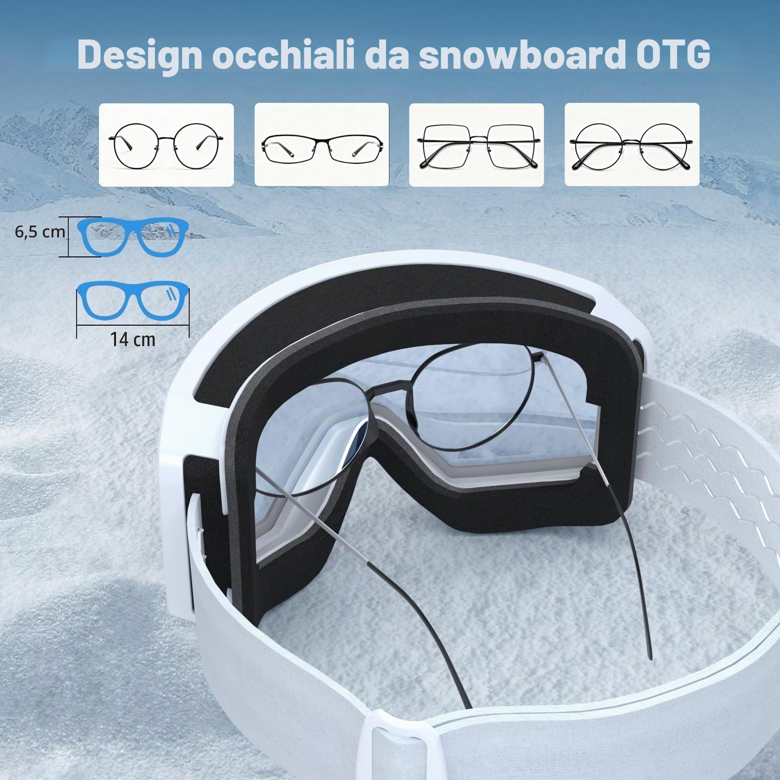 Occhiali da Sci,YH359 Maschera da Sci OTG per Unisex Anti-UV400 Anti Nebbia Antivento Antipolvere Occhiali da Neve per Ski Ciclismo Moto Sport All'aria Aperta