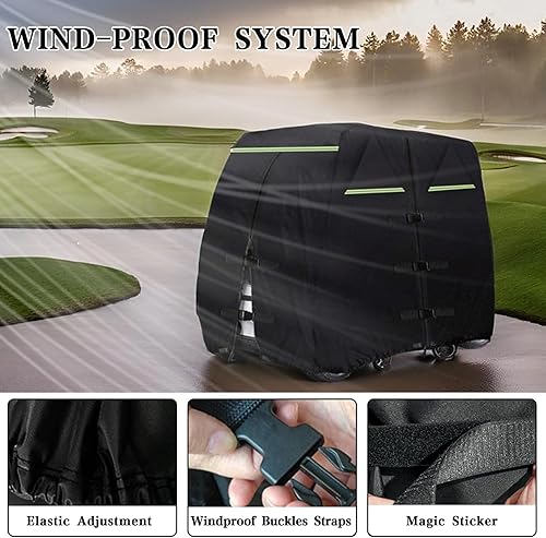 Miniatura 5 de Funda impermeable para carrito de golf 420D, tela Oxford resistente de grado marino, apta para 4 pasajeros, 2 pasajeros, club, coche, color negro