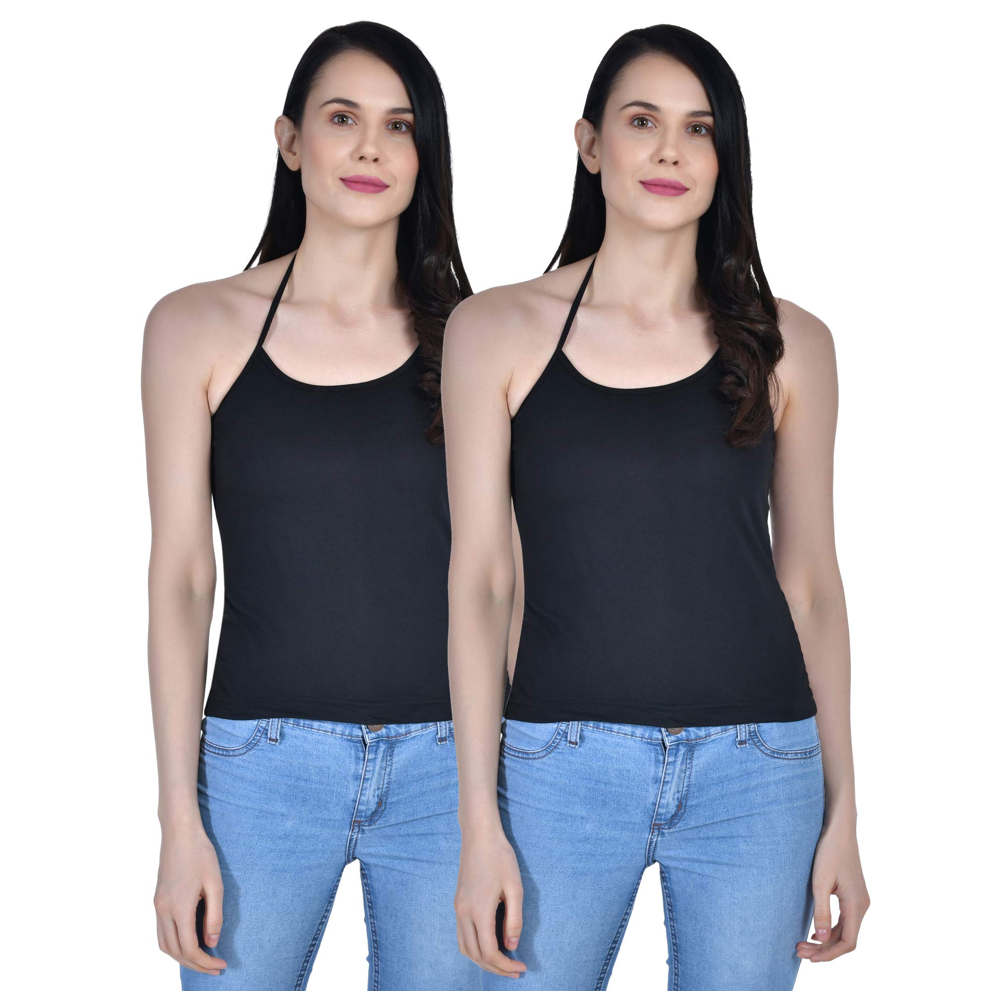 aimly Women's Cotton Sleeveless Halter Neck Camisole Slip Spaghetti Combo Pack of 2-picture-29