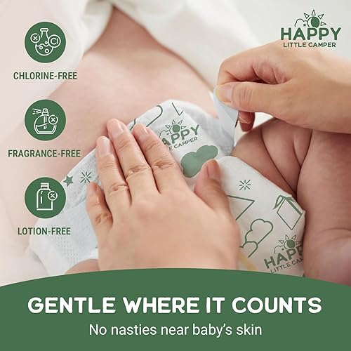 Miniatura 4 de Happy Little Camper Pañales naturales ultra absorbentes para bebé, talla 1, pañales desechables hipoalergénicos, sin perfume y sin cloro (216