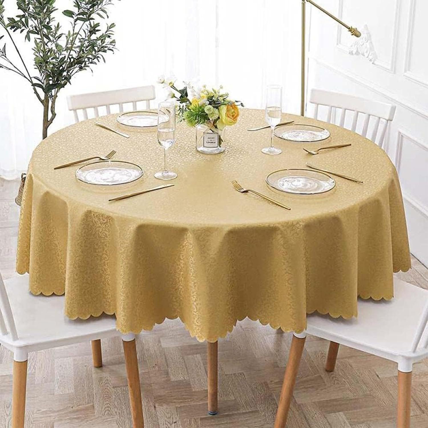 Round Waterproof Tablecloths, PVC Solid Color Table Cover, Wipeable Oil-Proof Table Cloth, European Tablecloth for Home Hotel Restaurant E Diameter, Patio,Weddinggathering C,Diameter of 180 cm