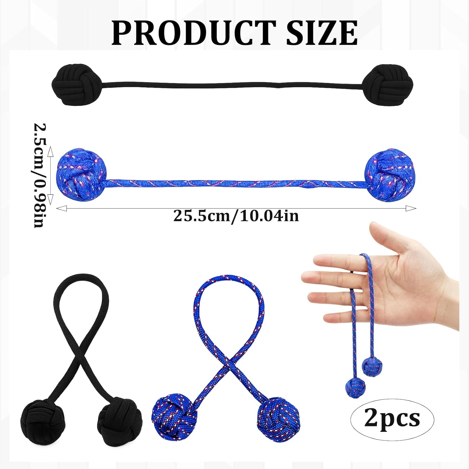 Begleri, Fidget Hand Toy, Parachute Cord, Finger Toy for Relaxation and Relieving Tension as well as for Training Finger Skills, Blue, Black, Pack of 2