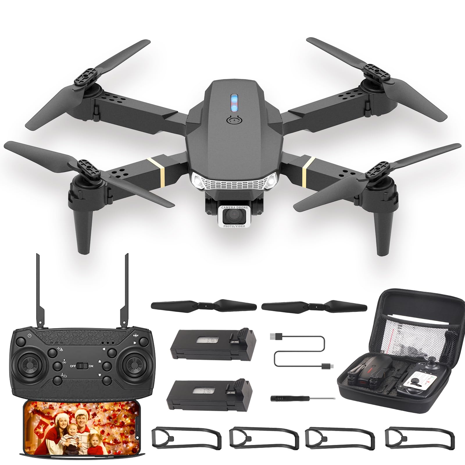 Wipkviey T27 Drone with Camera for Adults, 720p HD FPV Foldable Remote Control Drone with 3D Flips/Altitude Hold/Gesture Selfie/Waypoint Flight, 2 Batteries and Case, Gifts for Boys/Girls Beginners