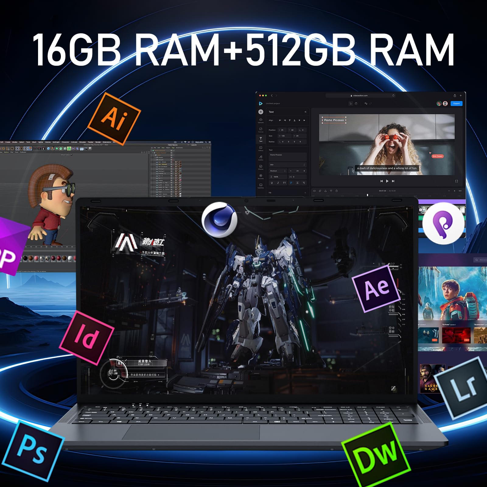 KAQIMOCI PC Portatile 17,3 pollici 13a Gen Twin Lake N150 (fino a 3,6 GHz), RAM 16 GB SSD 512 GB Notebook Win 11 Pro Laptop Tastiera Completamente Retroilluminata Computer Portatile Touchpad Scheda TF