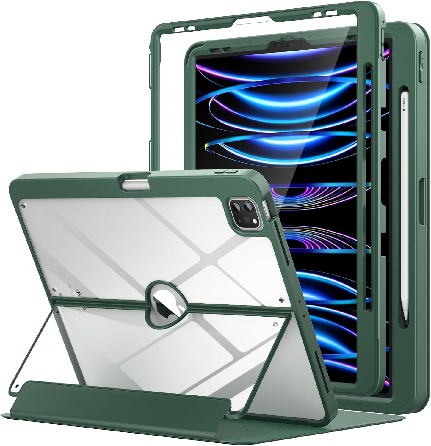 MoKo Case for iPad Pro 12.9 6th/5th/4th/3rd Generation 2022/2021/2020/2018 with Pencil Holder, iPad Pro 12.9 Case with Screen Protector Clear Back, Multi Angle Stand, Auto Wake/Sleep, Midnight Green MoKo Case for iPad Pro 12.9 6th/5th/4th/3rd Generation 2022/2021/2020/2018 with Pencil Holder, iPad Pro 12.9 Case with Screen Protector Clear Back, Multi Angle Stand, Auto Wake/Sleep, Midnight Green