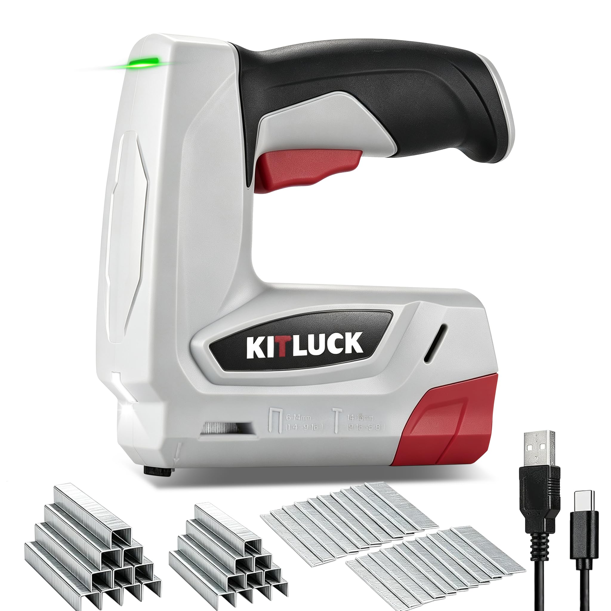 KITLUCK Pistola grapadora eléctrica inalámbrica 2 en 1, kit de clavadora de clavos de 4 V recargable por USB, batería de 2000 mAh con 2000 grapas y 1000 clavos, grapadora eléctrica portátil para