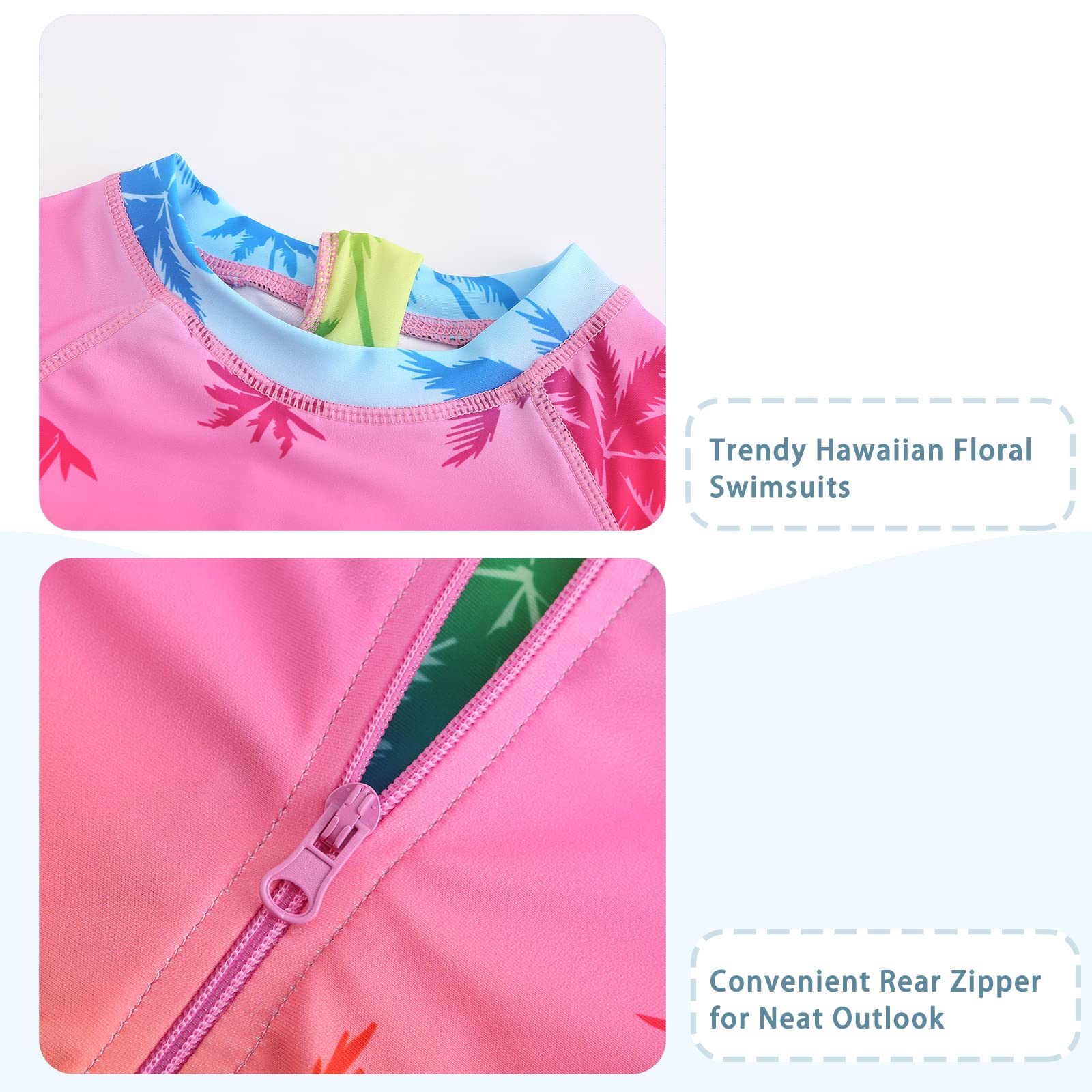 Trajes de baño de una pieza para niñas de manga larga con protección solar UPF 50+