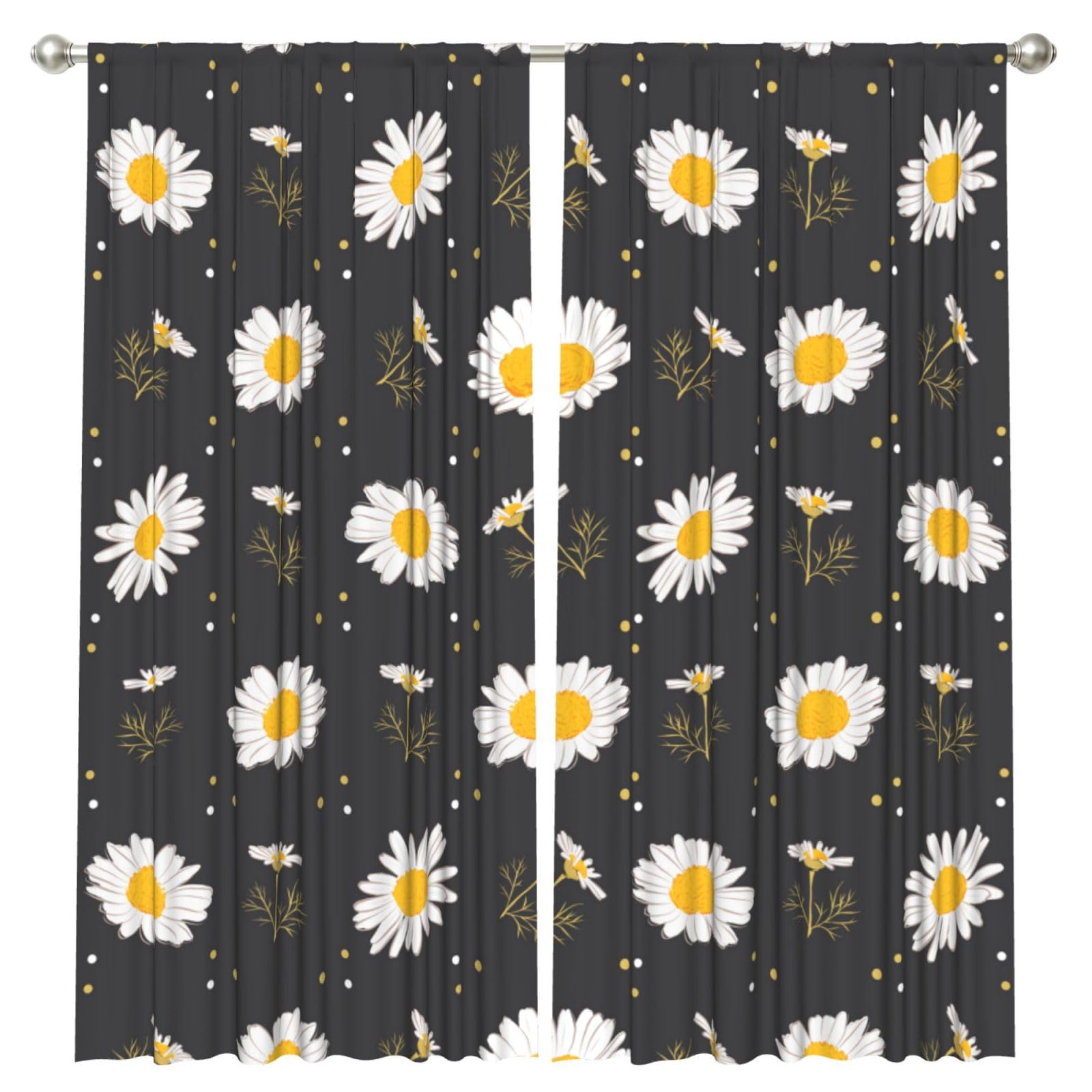 InOmak Daisy Flowers, 2 Panels Window Curtains 52 x 84 Inch Blackout Curtains for Living Room Bedroom