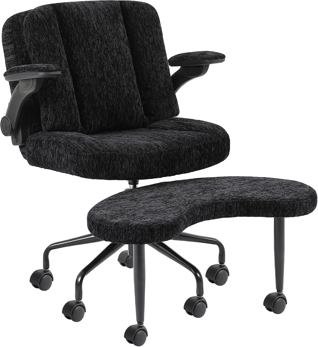 Pipersong Meditation Cross Legged Armchair, ADHD Chair with Adjustable Armrests, Criss Cross Desk Chair with Flexible Back Cushion, Swivel Footrest, Arm Support and Wheels for Home Office, Black