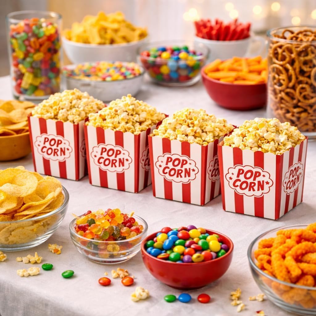 Mini Popcorn Boxes for Parties, 100 Pack – 3×4 Inch Red & White Striped Popcorn Bucket Boxes, Snack Bowl Containers for Movie Night, Candy Bar, Birthday & Events image 3